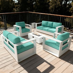 LayinSun 5 Piece Oversized Aluminum Outdoor Furniture Set, Patio Sofa Sets with Fire Pit Table, Deep Seating and Upgraded 6-inch Cushions - 1 of 4