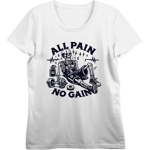 "All Pain, No Gain" Exhuasted Skeleton Women's Crew Neck Short Sleeve Top - 1 of 3