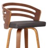 FurniFact,Swivel Counter Bar Stool with Brown Faux Leather and Walnut Veneer Back - 3 of 4