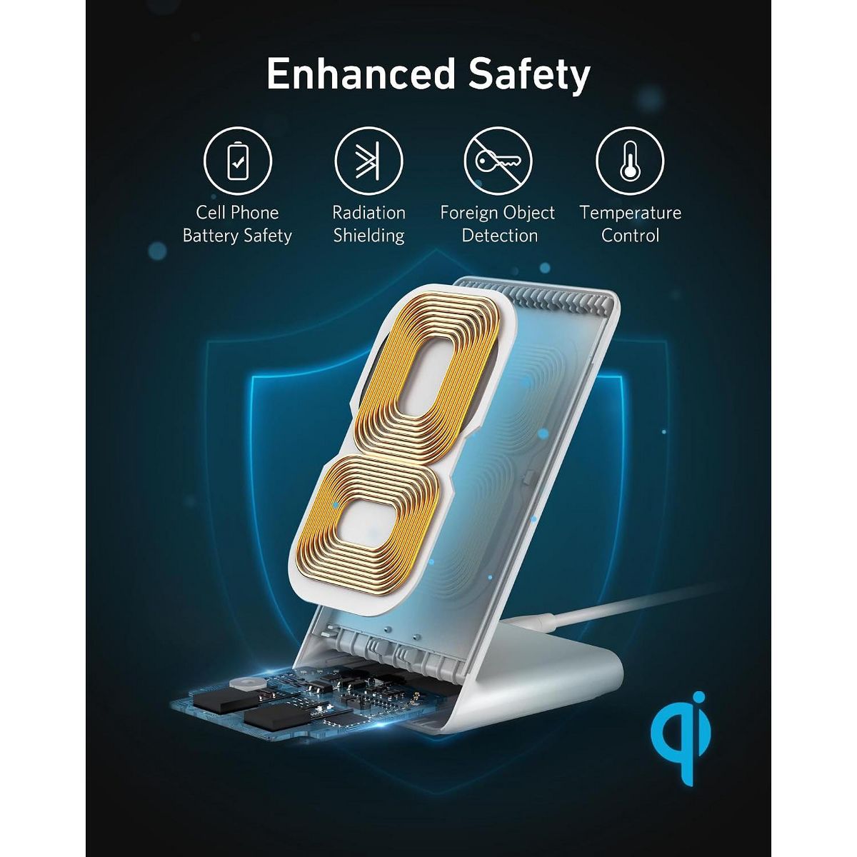 Anker 313 Wireless Charger (Stand), Qi-Certified for iPhone 15/14 / 13/12 / 11 / X / 8, 10W Max for Galaxy S23 / S22 / S21, Micro-USB - thumbnail 5