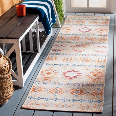 Ivory and Red Synthetic 2' x 8' Indoor/Outdoor Easy-Care Runner Rug