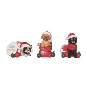 Transpac Resin Puppy Present Figurine Set of 3 Decorative Animal Figurines for Christmas Red Tabletop Decor Indoor Use Gift Giving and Hostess Gifts - 1 of 1