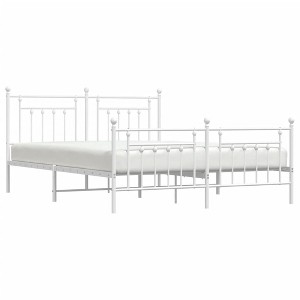 vidaXL White Metal Bed Frame with Headboard and Footboard - Double Bed with Under Storage Space - 1 of 4