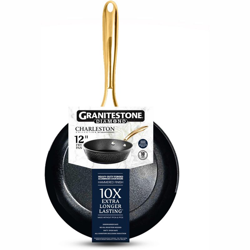 Granitestone Charleston Collection Hammered 12'' Black Aluminum Nonstick Fry Pan, 2 of 3