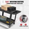 Large Heavy Duty Plastic Utility Service Cart Flat top 45.8 x 25 Inch, 2 Tier Service Cart with 360°Swivel Wheels (2 with Brakes) Black - 3 of 4