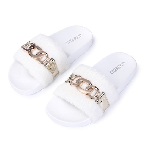 Womens Furry Slippers Open Toe House Casual Flat Slides Sandals Indoor Outdoor Target