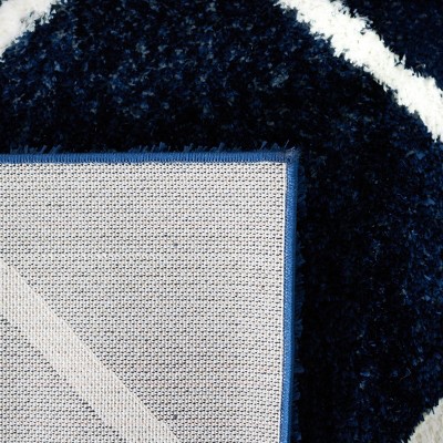 Navy and White Geometric Shag Runner Rug, 2' x 9'