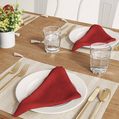 Christmas Tablecloth and Cloth Napkin Set: Red Tablecloth 50x70 in. 4 and Gold Napkin Rings for Formal Dining Bundled with Green Napkins and Holiday Red Green Set of 