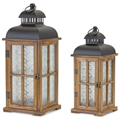 Melrose Natural Wood Lantern (Set of 2)