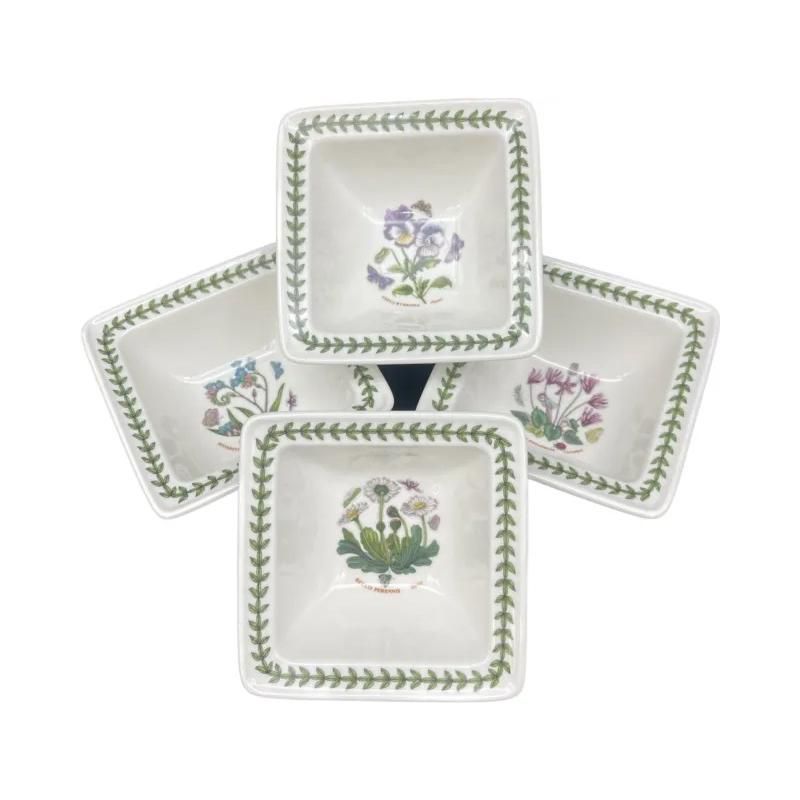 Portmeirion Botanic Garden Porcelain Square Mini Bowls, Set of 4 - Assorted Floral Motifs,4 Inch, 2 of 4