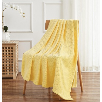 Kate Aurora Ultra Soft Plush Herringbone Fleece Throw Blanket Covers Autumn Yellow