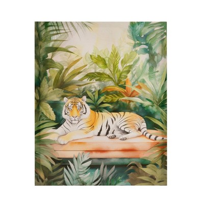 Madison Park 16"x20" Jungle Wild Regal Lion Print Canvas Natural Wall Art Green