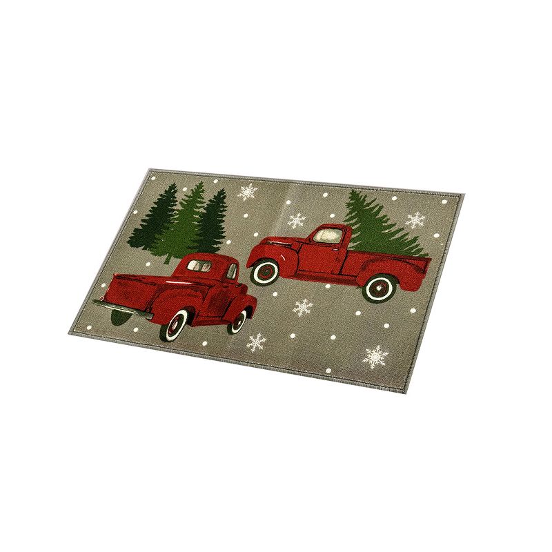 RT Designers Collection Holiday Truck Grey Premium Indoor Kitchen Rug 18" x 30" Grey/Red, 1 of 5