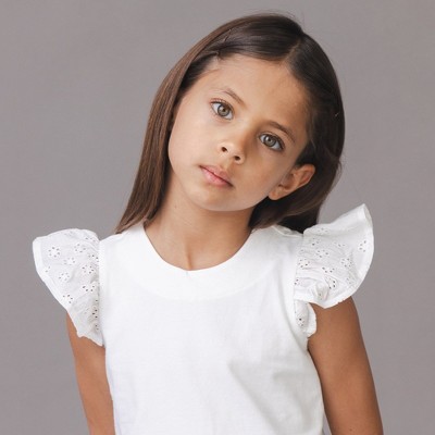 Hope & Henry Girls' Organic Knit Top with Eyelet Flutter Sleeves, White with Eyelet, X-Small — фото 3