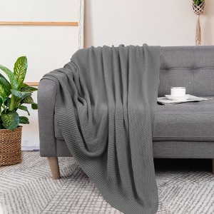 PiccoCasa Sofa Couch Solid Lightweight Cotton Knit Soft Throw Blanket - 1 of 4