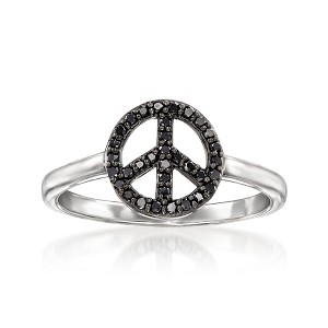 Ross-Simons 0.20 ct. t.w. Black Diamond Peace Sign Ring in Sterling Silver - 1 of 4