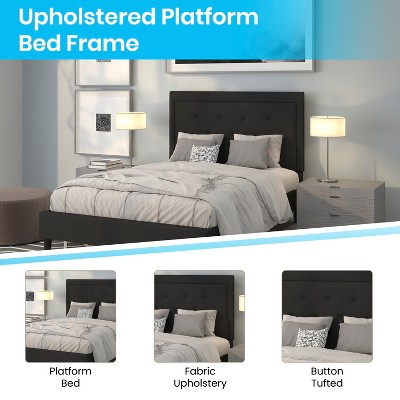 Modern Black Full/Double Tufted Upholstered Platform Bed with Slats