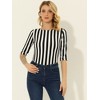 INSPIRE CHIC Women's Elbow Sleeves Boat Slim Fit Casual Stripe Animal Print Multi Floral Pattern T-Shirt - 3 of 4