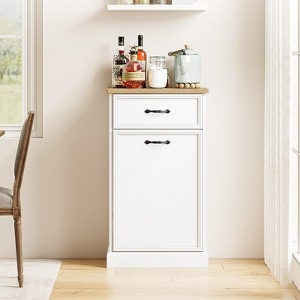 Tilt-Out Trash Cabinet, Hidden Trash Storage, Freestanding White Garbage Can Cabinet for Kitchen, Dining, Living Room - 1 of 4
