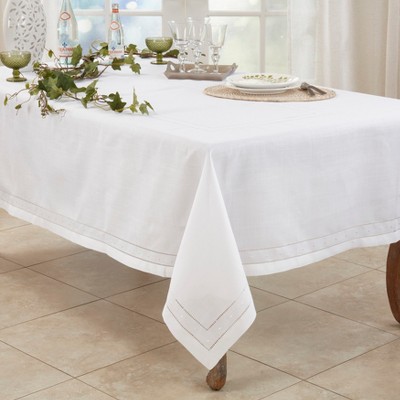 White Rectangular Hemstitch Embroidered Fabric Tablecloth