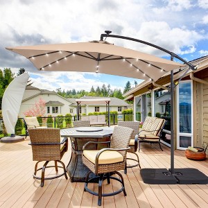 Sonkuki 8.2 x 8.2 Ft. LED Patio Offset Umbrella With Base for Garden, Backyard and Poolside - 1 of 4