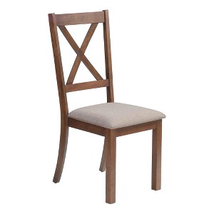 Monarch Specialties Dining Chair Set Of 2 Side Upholstered Kitchen Dining Room Pu Leather Look Wood Legs Brown Beige Transitional - 1 of 4