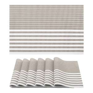 REGALWOVEN Placemats Set of 6 Plastic Placemats for Kitchen Dining Table Decor Table Placemats Wipeable Table Mat with Stripe Pattern - 1 of 4