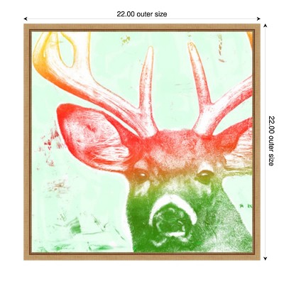 22"x22" Colorful Deer Portrait on Canvas with Maple Frame