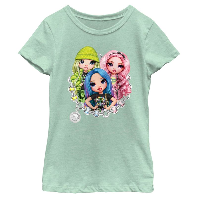 Girl's Rainbow High Chain Circle Characters T-Shirt, 1 of 5