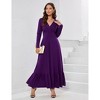Coolmee Women Spring Fall Maxi Dress Long Sleeve V Neck Casual Flowy Pleated Ruffle Long Dress with Pockets - 4 of 4