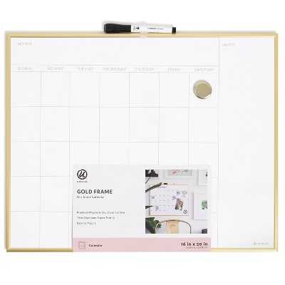 U Brands 16"x20" Dry Erase Calendar Board Gold