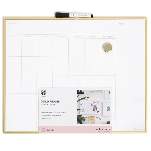 U Brands 16"x20" Dry Erase Calendar Board Gold : Target