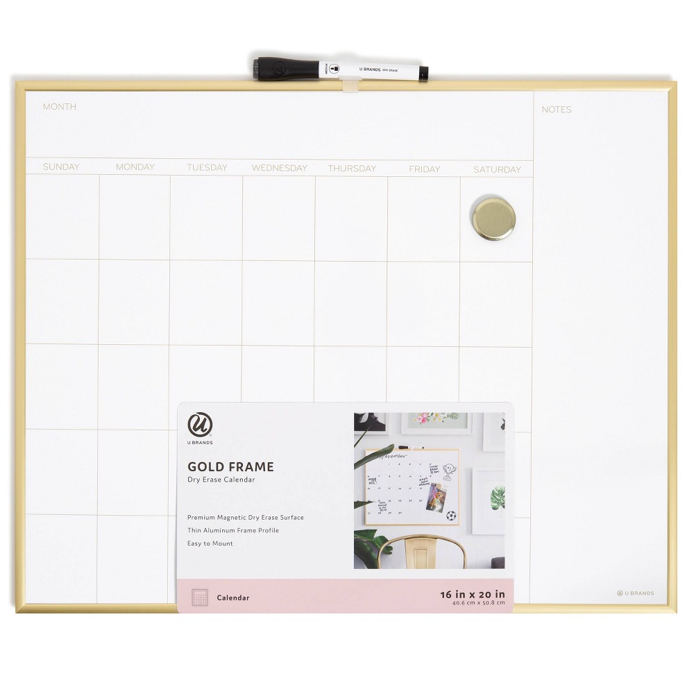 Photos - Dry Erase Board / Flipchart U Brands 16"x20" Dry Erase Calendar Board Gold