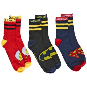 Mens Justice League Heroes Symbols 3-Pair Pack of Crew Socks - 1 of 2