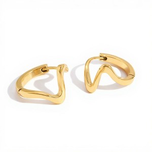 Anna-Kaci Women’s Abstract Wave Hoop Earrings with Sculpted Curved Silhouette and Modern Minimalist Shape for a Sleek Contemporary Accent - Gold - 1 of 4