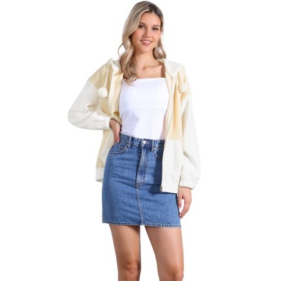 Jess by Meiko Women's Oversized Pom Pom Zipper Hoodie Small Light Yellow