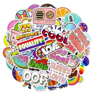 Wrapables Waterproof Vinyl Stickers for Water Bottles, Laptop, Phones, Skateboards, Decals for Teens, 100pcs, Be Cool - 1 of 4