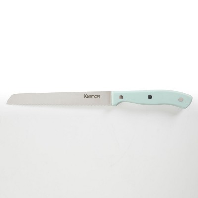 Kenmore Kane 14-Piece Glacier Blue Stainless Steel Cutlery Set with Rubber Wood Block