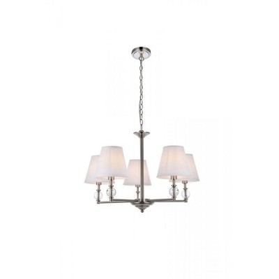 Elegant Lighting Bethany 5 lights pendant in satin nickel with white fabric shade