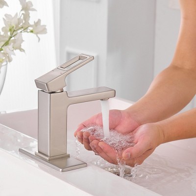 Brushed Nickel Single-Handle Low-Arc Bathroom Faucet with Drain Assembly