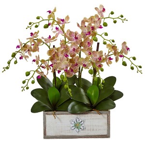 Nearly Natural 23-in Phalaenopsis Orchid Arrangement in Decorative Wood Planter - 1 of 1