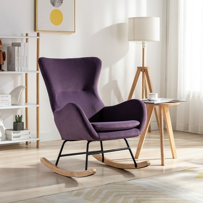 LOVMOR Velvet Fabric Padded Seat Rocking Chair With High Backrest And Armrests