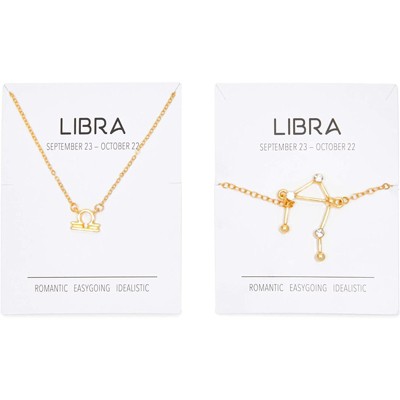 Zodaca 2 Piece Libra Zodiac Necklace and Bracelet Jewelry Set for Women,  Gold