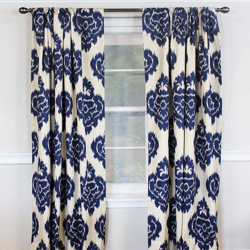 RLF Home Flame Large Damask Flame Design Pair Of Lined Panels 3" Rod Pocket (Pair) Navy Blue/Ivory, 2 of 4