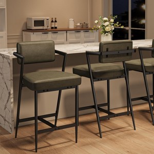 Minimalist Bar Stool Set with Arms - 18.1" Wide Seat, 400lb Capacity, Waterproof PU Leather, H-Base Frame for Home & Commercial Use - 1 of 4