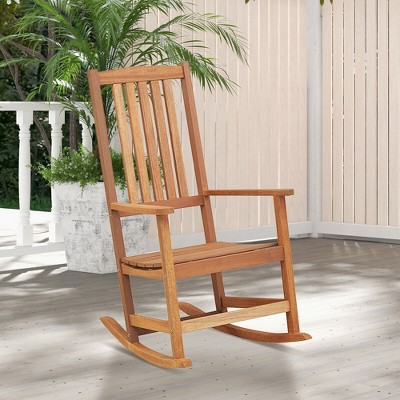 Natural Hardwood High-Back Outdoor Rocking Chair