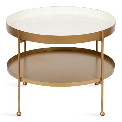Nira Modern White and Gold Round Metal Coffee Table