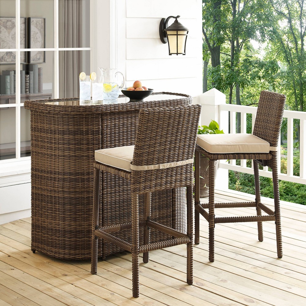 Bradenton 3pc Outdoor Wicker Bar Set - Sand - Crosley
