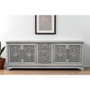 HomeRoots 106" Gray Distressed Solid Wood Carved Floral Three Drawer Sideboard with Four Doors - 2 of 4