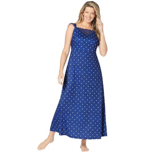 Dreams & Co. Women's Plus Size Long Supportive Gown, 1X - Evening Blue Dot